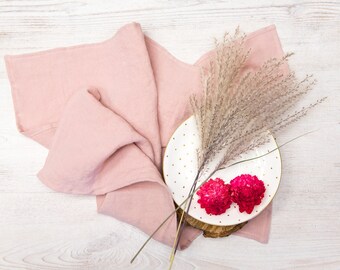Juego de 3 paños de cocina de lino lavado a la piedra - Rosa polvoriento