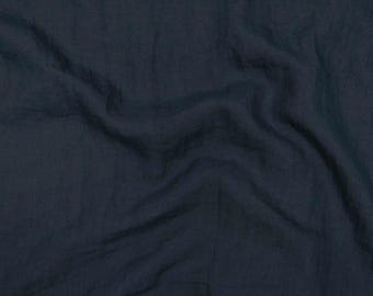 Stone Washed 100% Linen Fabric: Dark Blue, 145 cm Wide - Sold by Yard/Meter