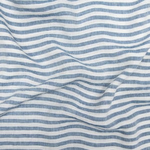 Extra Wide Linen Fabric: Blue & White Stripes, Stonewashed, 108&quot; Wide