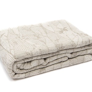 Natural Linen Bedspread, Linen Blanket 205 x 200 cm Natural Stonewashed 80.71&quot; x 78.74&quot; Reversible Soft, Undyed Linen Bed Cover