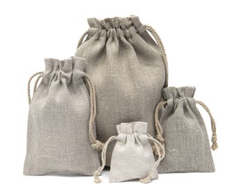 Bolsa de regalo de bolsa de Navidad de lino natural 100 % orgánico, cuerda de lino, embalaje de regalo