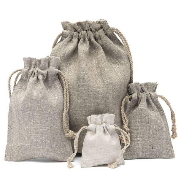 100 % Organic Natural Linen Christmas Pouch Gift Bag,Linen Rope, Gift Packaging