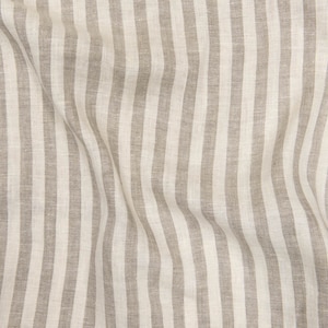 Linen Fabric Striped Natural White Stripes Stonewashed Medium Weight Sold By The Yard Or Meter