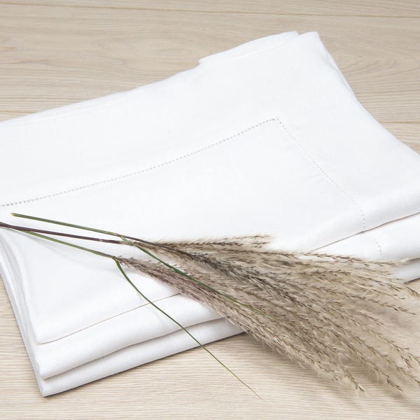 100 % Linen Hemstitched Tablecloth, White Linen, Softened Fabric, Dining Room Linens. 2 sizes available