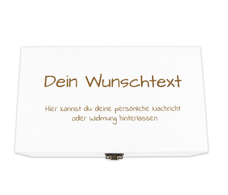 Holzkiste weiß personalisierbar mit Gravur Geschenkbox Personalisiertes Geschenk Holzbox Deckel Aufbewahrungsbox Wunschtext Bild 7