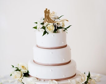 Cake Topper Brautpaar mit Namen personalisiert Hochzeit Torten Kuchen Deko Tortenstecker - aus Holz oder Acryl superfeine hochwertige Gravur