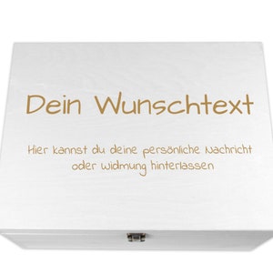 Holzkiste weiß personalisierbar mit Gravur Geschenkbox Personalisiertes Geschenk Holzbox Deckel Aufbewahrungsbox Wunschtext Bild 1