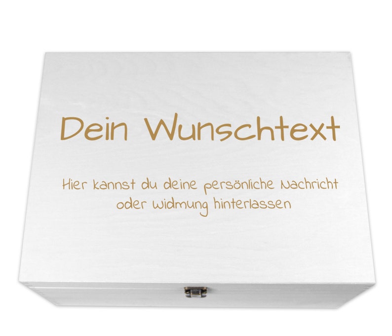 Holzkiste weiß personalisierbar mit Gravur Geschenkbox Personalisiertes Geschenk Holzbox Deckel Aufbewahrungsbox Wunschtext Bild 1