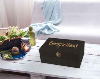 Holzkiste schwarz mit Deckel personalisierbar Wunschtext Holzbox mit Wunschgravur - Personalisiertes Geschenk Geschenkbox & Aufbewahrungsbox