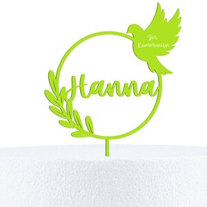 Cake Topper zur Taufe personalisiert mit Namen Kuchendeko Taube Tortenstecker Dekoaccessoire Kuchen Torte zur Taufe Kommunion Konfirmation Plexi Grün