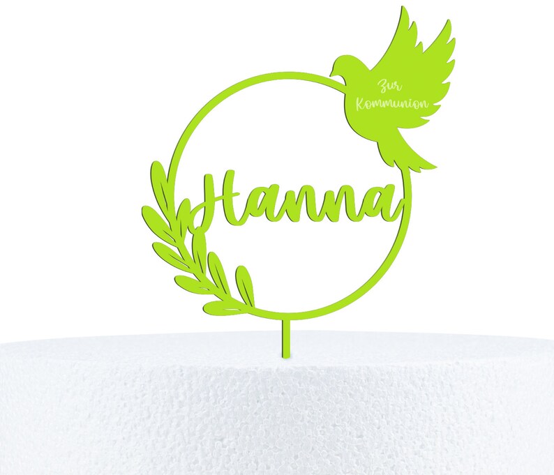 Cake Topper zur Taufe personalisiert mit Namen Kuchendeko Taube Tortenstecker Dekoaccessoire Kuchen Torte zur Taufe Kommunion Konfirmation Plexi Grün