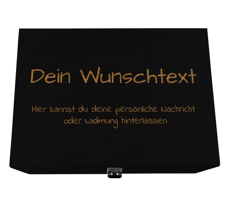 Holzkiste schwarz mit Deckel personalisierbar Wunschtext Holzbox mit Wunschgravur Personalisiertes Geschenk Geschenkbox & Aufbewahrungsbox Bild 5