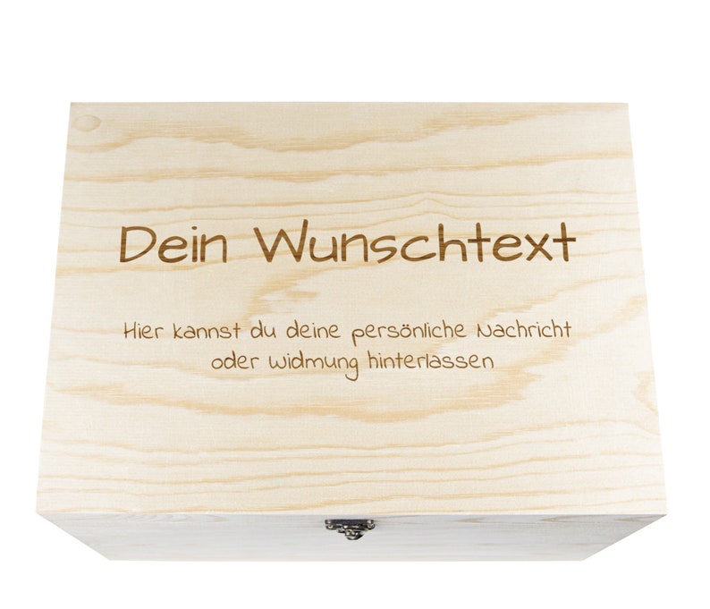 Holzkiste mit Gravur Geschenkbox Personalisiertes Geschenk Holzbox Deckel Aufbewahrungsbox Wunschtext Bild 1