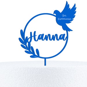 Cake Topper zur Taufe personalisiert mit Namen Kuchendeko Taube Tortenstecker Dekoaccessoire Kuchen Torte zur Taufe Kommunion Konfirmation Plexi Blau