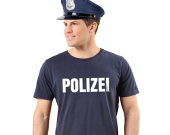 Polizei Kostüm T-Shirt mit Mütze Verkleidung Karneval Fasching Karnevalskostüm in Blau Faschingskostüm für Erwachsene Unisex