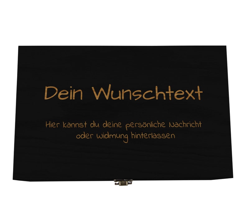 Holzkiste schwarz mit Deckel personalisierbar Wunschtext Holzbox mit Wunschgravur Personalisiertes Geschenk Geschenkbox & Aufbewahrungsbox Bild 8