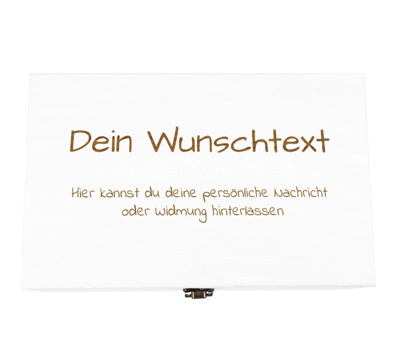 Holzkiste weiß personalisierbar mit Gravur Geschenkbox Personalisiertes Geschenk Holzbox Deckel Aufbewahrungsbox Wunschtext Bild 6