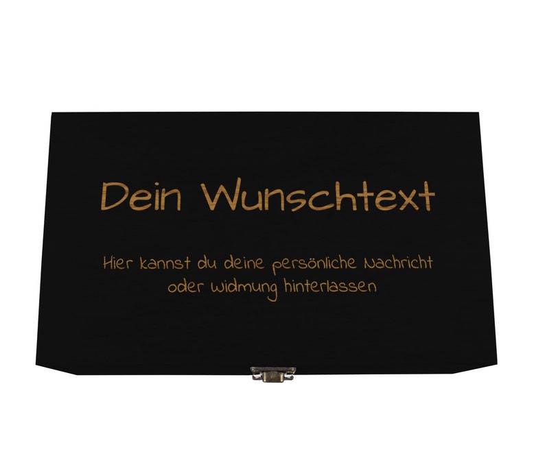Holzkiste schwarz mit Deckel personalisierbar Wunschtext Holzbox mit Wunschgravur Personalisiertes Geschenk Geschenkbox & Aufbewahrungsbox Bild 9