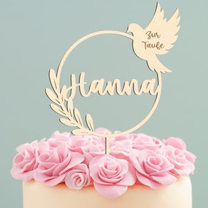 Cake Topper zur Taufe personalisiert mit Namen Kuchendeko Taube Tortenstecker Dekoaccessoire Kuchen Torte zur Taufe Kommunion Konfirmation Bild 1