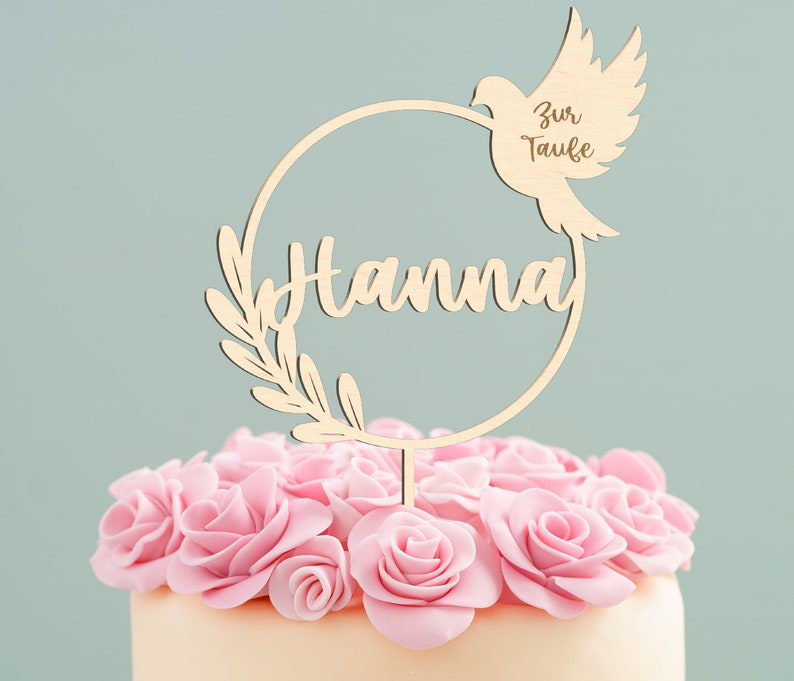 Cake Topper zur Taufe personalisiert mit Namen Kuchendeko Taube Tortenstecker Dekoaccessoire Kuchen Torte zur Taufe Kommunion Konfirmation Birke Multiplex