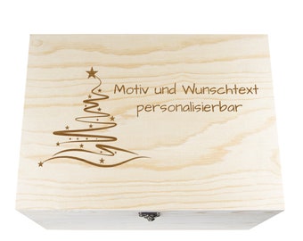 Geschenkbox Weihnachten Weihnachtsgeschenk personalisiert Personalisiertes Geschenk Holzkiste mit Gravur Holzbox Deckel Wunschtext
