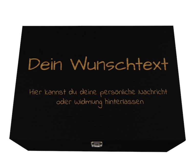 Holzkiste schwarz mit Deckel personalisierbar Wunschtext Holzbox mit Wunschgravur Personalisiertes Geschenk Geschenkbox & Aufbewahrungsbox Bild 2