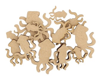 Wooden Squid MDF Craft Shape Blank Decoration Embellishment Laser Cut Animal