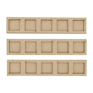 May include: Three rows of wooden picture frames, each row containing five frames. The frames are all the same size and shape, and they are made of a light brown wood.