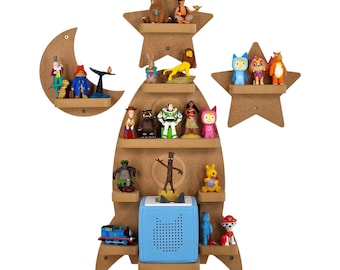 Rocket with Stars and Moon Shelf, Suitable for Toniebox 1 & 2, Tonie Storage, Wall Mounted Unpainted MDF Kids Room Décor, Shelf for Tonie