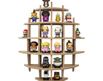 LEGO BrickHeadz Display Shelf - Oval Wall Mount Curved Stand - Premium 12mm MDF Wood Storage Organizer Unit for Figures