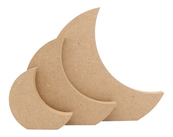 MDF Crescent Moon Freestanding  18mm Thick, Wooden Craft Shape, 100mm, 150mm, 200mm or a Set of 3