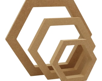 Wooden MDF Freestanding Hollow Hexagon Craft Shape Blank Outline Decor