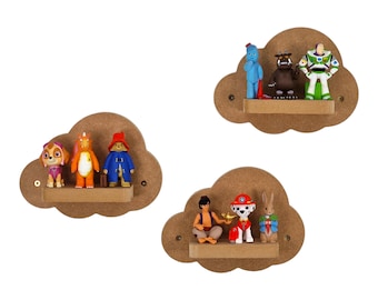 Cloud Shaped Set of Shelves Suitable for Tonie's, Wall Mounted Unpainted MDF Kids Room Décor, Display Shelf for Tonie Figures