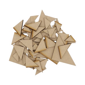 May include: A pile of brown wooden triangles of various sizes.