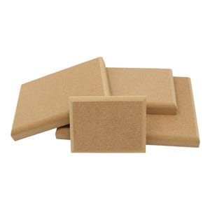 May include: Five rectangular, light brown cork boards are arranged in a pile. The boards have a smooth, uniform texture and beveled edges. The cork boards are a natural, neutral colour, suitable for various uses, such as pinning notes or displaying artwork.