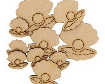 Wooden Clam With Pearl MDF Craft Shape Blank Decoration Embellishment Laser Cut