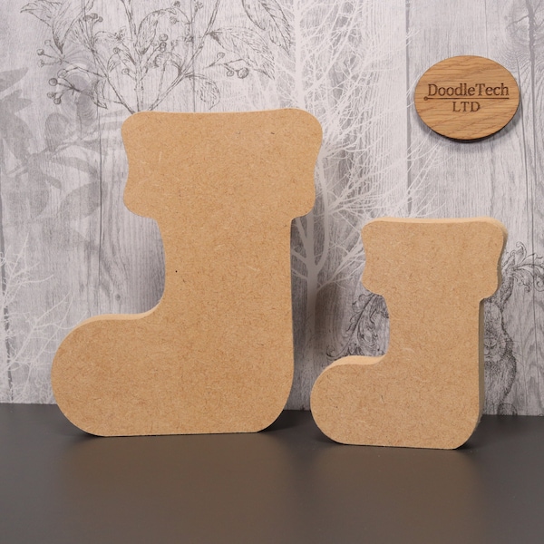 MDF Santa Boot, Christmas Stocking, Freestanding 18mm Thick, Wooden Craft Shape, 100mm, 150mm, 200mm