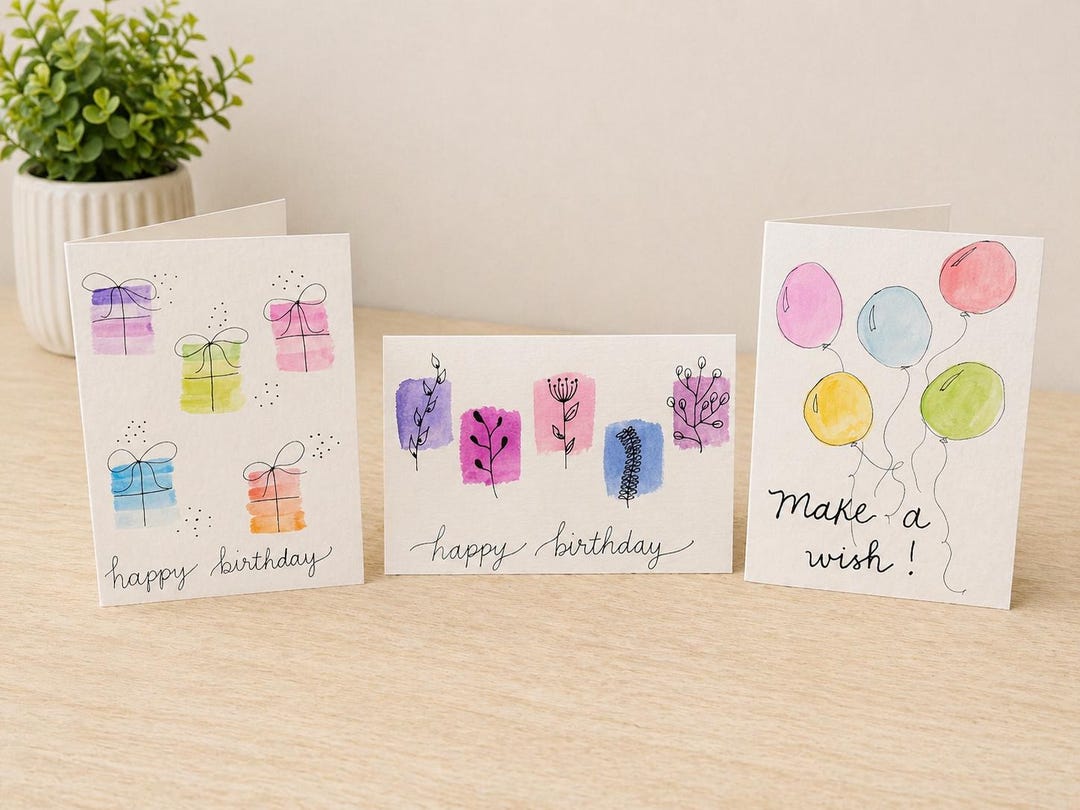 Watercolor Hand Painted Birthday Cards Set of 3 - Etsy