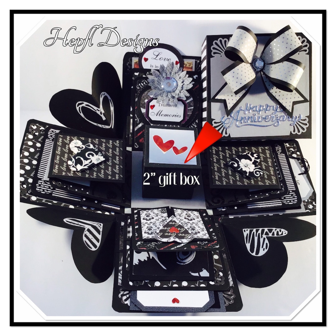 EXPLOSION BOX Any OCCASION in Elegant Black/white Monochrome