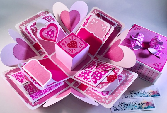 Valentine Birthday 2 or 3 Layered Base with Heart wings Anniversary Explosion Box For ANY OCCASION DIY Wedding Do It Yourself