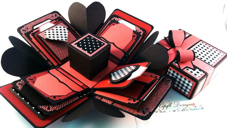 Valentine Birthday 2 or 3 Layered Base with Heart wings Anniversary Explosion Box For ANY OCCASION DIY Wedding Do It Yourself