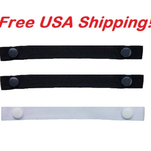 May include: Two black elastic straps with black buttons and one white elastic strap with white buttons.  Free USA Shipping!