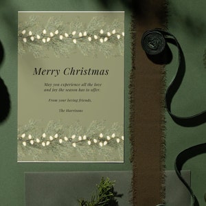 Plantilla de tarjeta digital editable con saludo navideño, tarjeta festiva digital verde, descarga instantánea