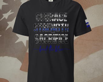 Coragem, Força, Sacrifício | Linha Azul | Cores Confortáveis | Camiseta |