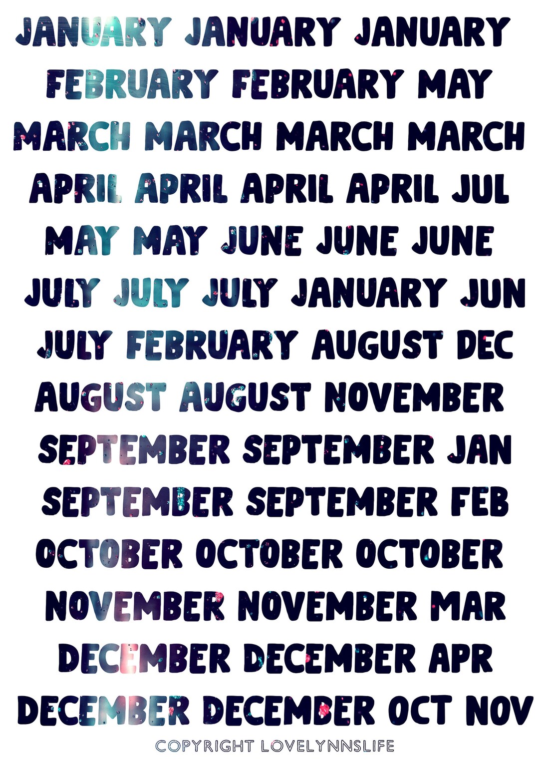 Printable Months Collage Sheet // Galaxy Numbers // Planner Supplies ...