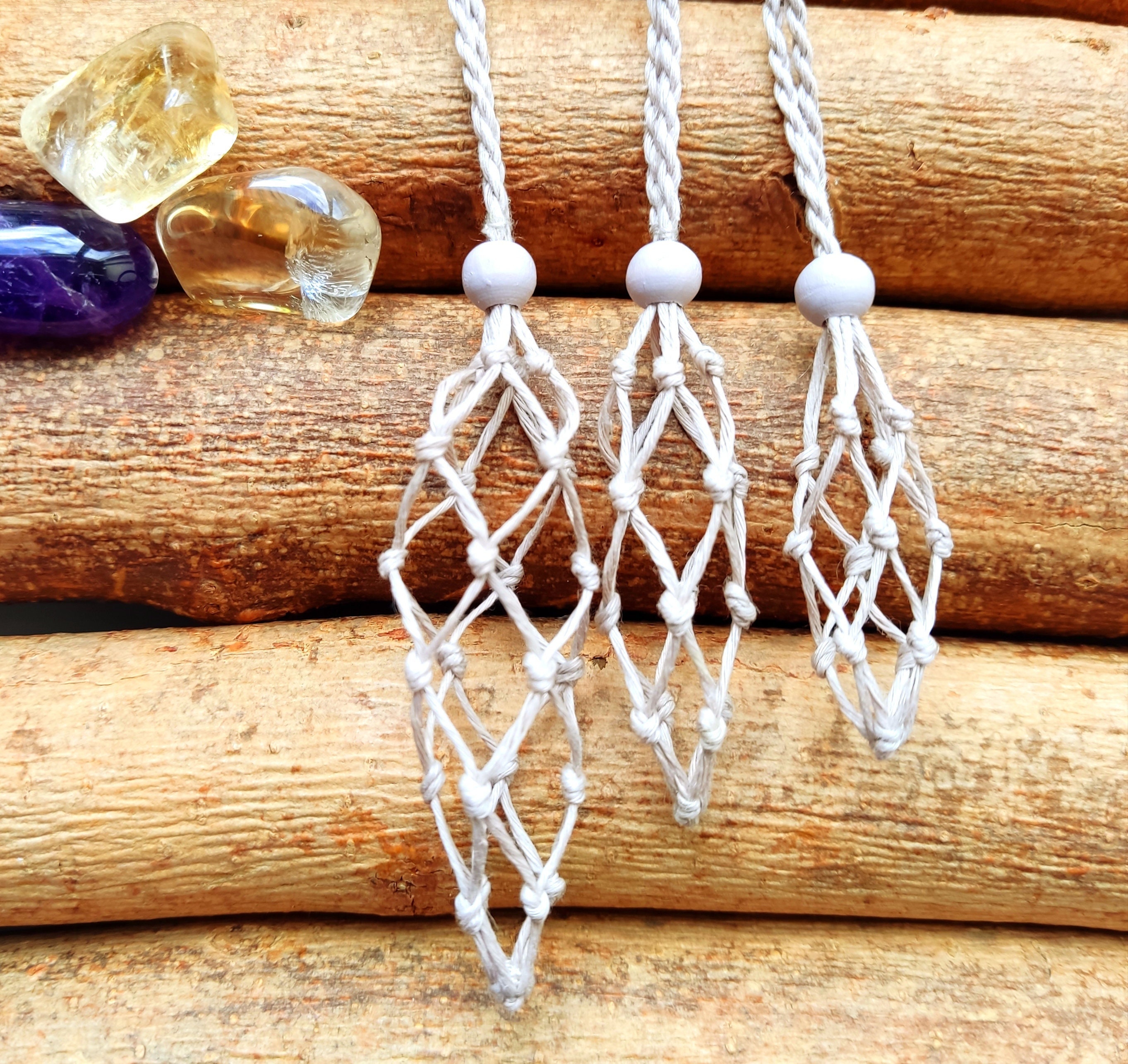 Crystal Holder Necklace - Macrame Necklace, Interchangeable, Woven