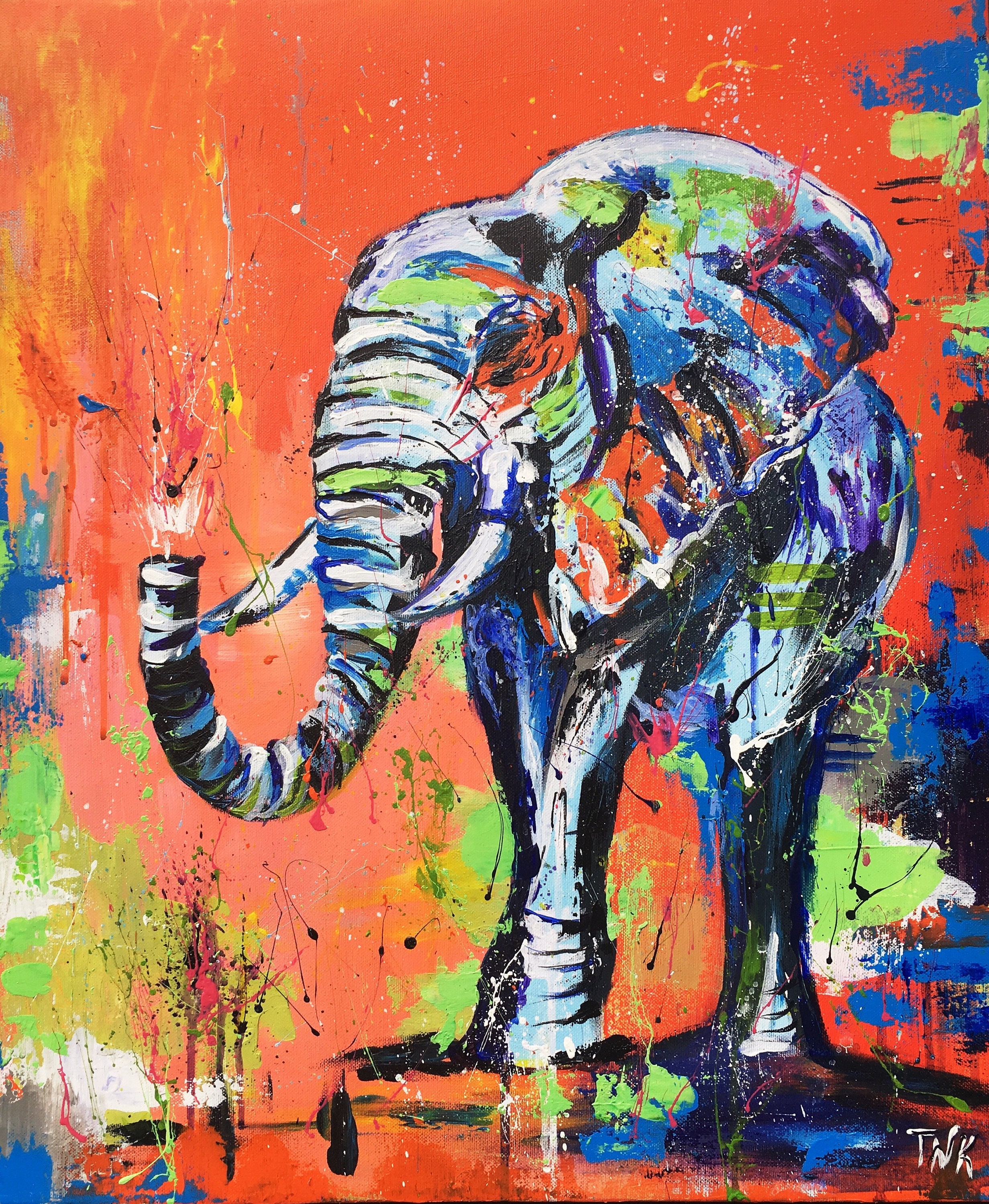 Elephant Painting On Canvas Abstract Painting Acrylic Elephant Etsy