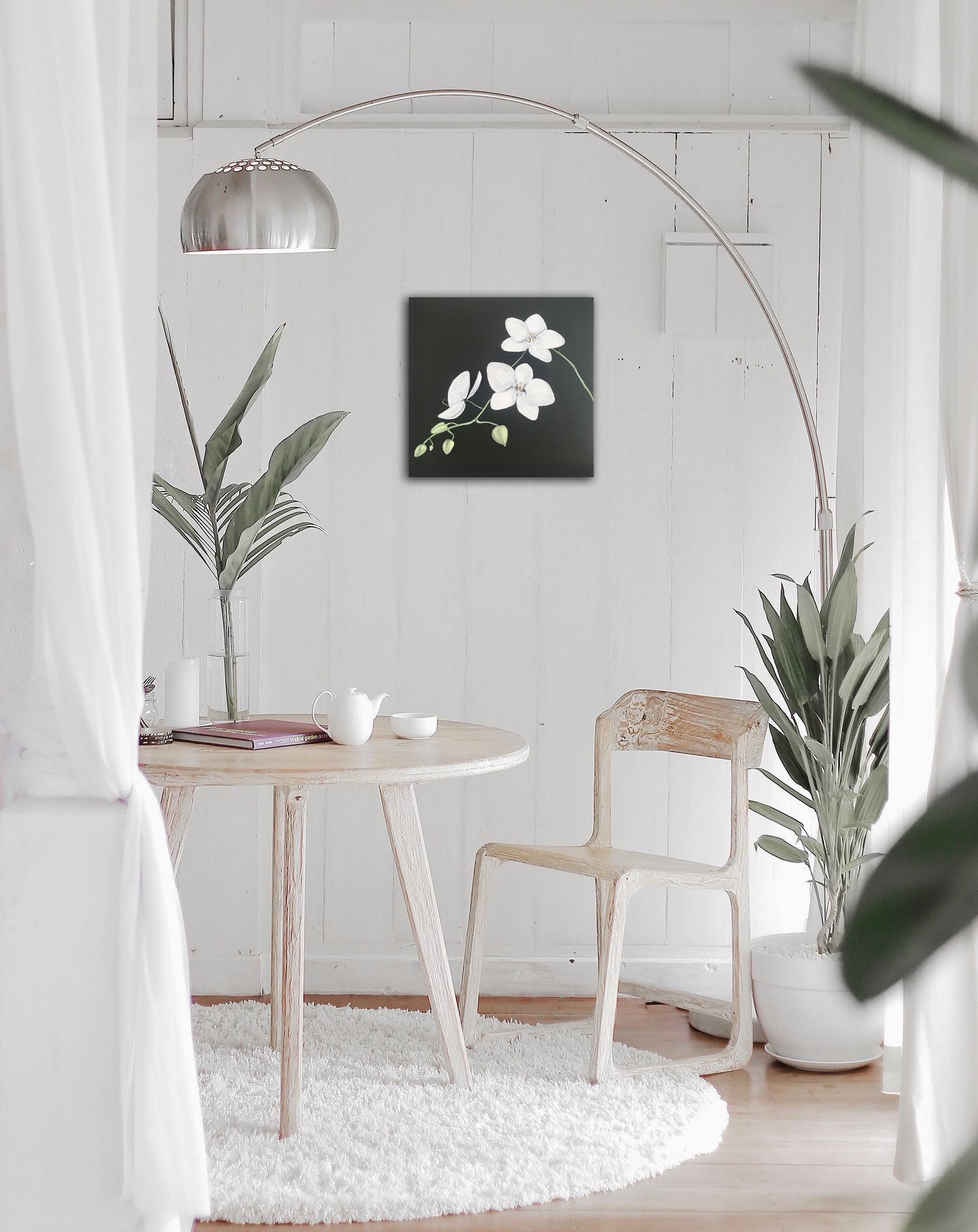 White Orchid Painting Orchids Wall Art Black Canvas Original Etsy