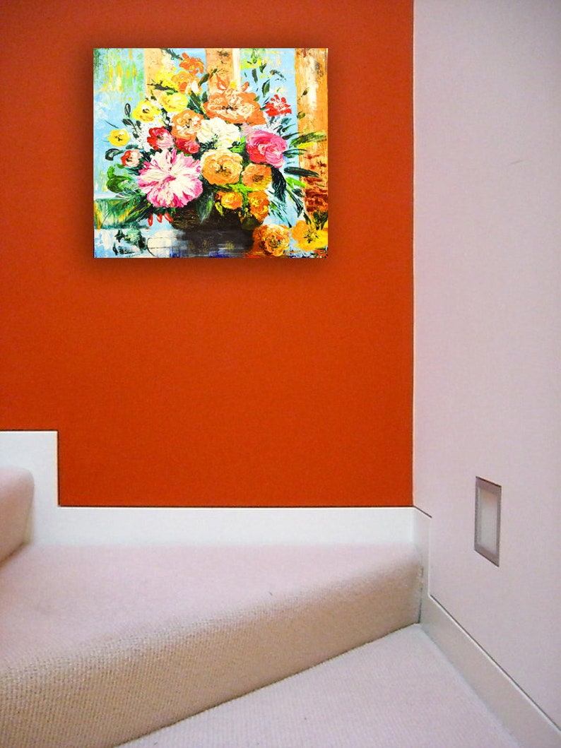 Abstract Flowers Wall Art Floral Canvas Acrylic Painting Etsy