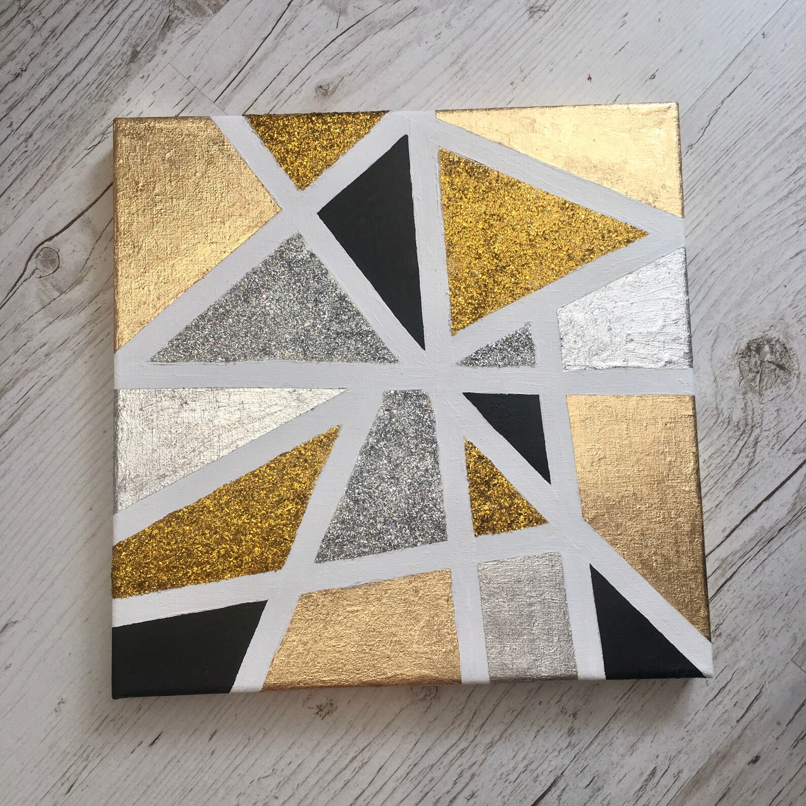 Golden Abstract Wall Art Geometric Painting 1010 Inches Acrylic